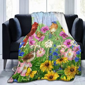 perinsto spring summer flowers birds throw blanket ultra soft warm all season rustic sunflowers floral cardinal decorative fleece blankets for bed chair car sofa couch bedroom 50"x40"