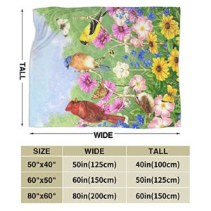 Perinsto Spring Summer Flowers Birds Throw Blanket Ultra Soft Warm All Season Rustic Sunflowers Floral Cardinal Decorative Fleece Blankets for Bed Chair Car Sofa Couch Bedroom 50"X40"