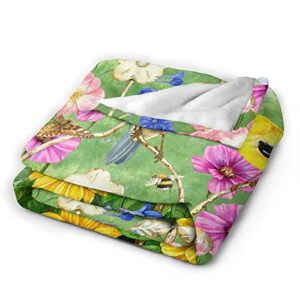 Perinsto Spring Summer Flowers Birds Throw Blanket Ultra Soft Warm All Season Rustic Sunflowers Floral Cardinal Decorative Fleece Blankets for Bed Chair Car Sofa Couch Bedroom 50"X40"