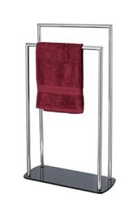 wenko towel rack, towel stand with 2 bars, free standing towel holder for bathroom, kitchen, pool, space saving, stainless steel, silver/black, 18.9 x 31.5 x 7.9 in