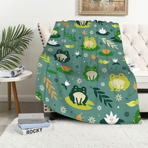 frog blanket green leaf cute frog throw blanket for kids adults, frog gift for frog lover, soft cozy flannel blankets for couch sofa 50x40 inches