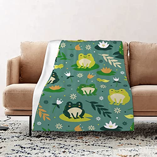 Frog Blanket Green Leaf Cute Frog Throw Blanket for Kids Adults, Frog Gift for Frog Lover, Soft Cozy Flannel Blankets for Couch Sofa 50x40 Inches
