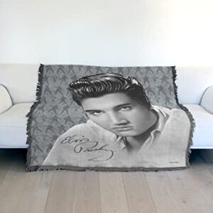 LOGOVISION Elvis Presley Blanket, 50"x60" Moves Woven Tapestry Cotton Blend Fringed Throw