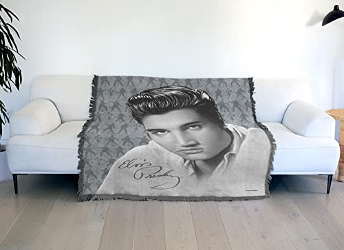 LOGOVISION Elvis Presley Blanket, 50"x60" Moves Woven Tapestry Cotton Blend Fringed Throw