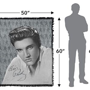 LOGOVISION Elvis Presley Blanket, 50"x60" Moves Woven Tapestry Cotton Blend Fringed Throw