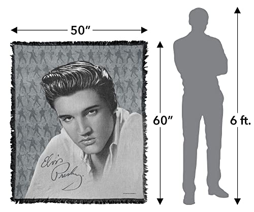 LOGOVISION Elvis Presley Blanket, 50"x60" Moves Woven Tapestry Cotton Blend Fringed Throw