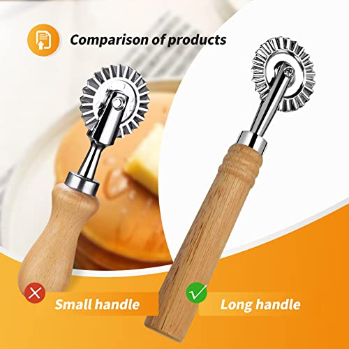 Pasta Cutter Wheel, Ravioli Cutter Wheel with Long Wooden Handle,Zinc Alloy Pizza Cutter Wheel for Home & Kitchen