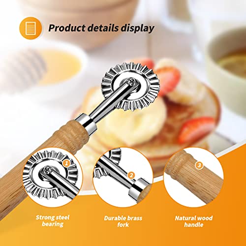 Pasta Cutter Wheel, Ravioli Cutter Wheel with Long Wooden Handle,Zinc Alloy Pizza Cutter Wheel for Home & Kitchen