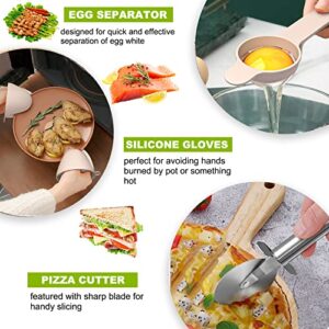 Umite Chef 36pcs Silicone Kitchen Cooking Utensils with Holder, Heat Resistant Cooking Utensils Sets Wooden Handle, Khaki Nonstick Kitchen Gadgets Tools Include Spatula Spoons Turner Pizza Cutter