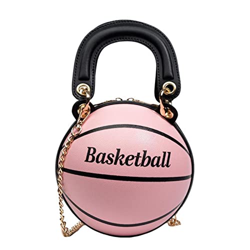 Women Shoulder Bag Chain Basketball Shaped Purse Round Intersects Body Handbag Toilet Backpack (Red, One Size)