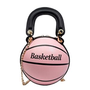 Women Shoulder Bag Chain Basketball Shaped Purse Round Intersects Body Handbag Toilet Backpack (Red, One Size)