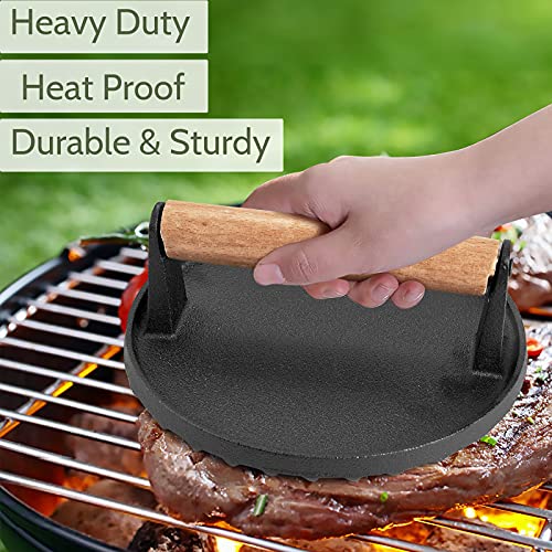 HaSteeL Melting Dome & Grill Press for Griddle, Stainless Steel 9In Basting Cover & Heavy Duty 7In Wooden Burger Press, Griddle Accessories Kit Great for Flat Top Teppanyaki Cast Iron Indoor Outdoor