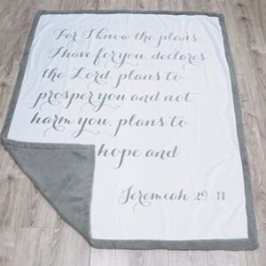 Jeremiah Scripture Throw Blanket: for I Know The Plans I Have for You. Fleece Sherpa Inspirational Faith Gift, Buttery-Soft Extra-Large Healing Quilt for Men or Women (Ivory)