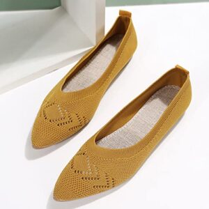 Ladies Fashion Solid Color Breathable Knitting Pointed Shallow Flat Casual Shoes Heel Thong Sandals (Yellow, 8)