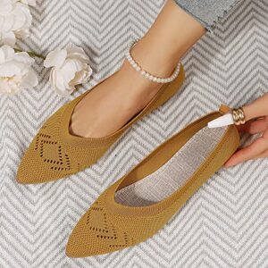 Ladies Fashion Solid Color Breathable Knitting Pointed Shallow Flat Casual Shoes Heel Thong Sandals (Yellow, 8)