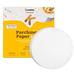 katbite 6 inch 200pcs parchment paper rounds, round baking sheets paper, uses for cake baking, patty separating, tortilla wrapping