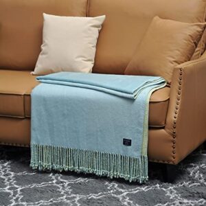 ep mode reversible fringed mulberry silk throw blanket for sofa (crystal blue/lime)