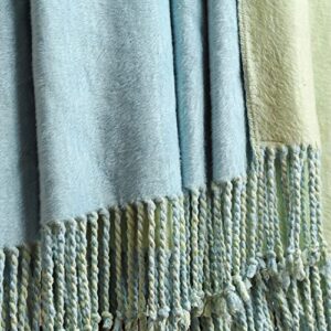 EP Mode Reversible Fringed Mulberry Silk Throw Blanket for Sofa (Crystal Blue/Lime)