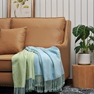 EP Mode Reversible Fringed Mulberry Silk Throw Blanket for Sofa (Crystal Blue/Lime)