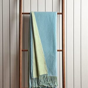 EP Mode Reversible Fringed Mulberry Silk Throw Blanket for Sofa (Crystal Blue/Lime)