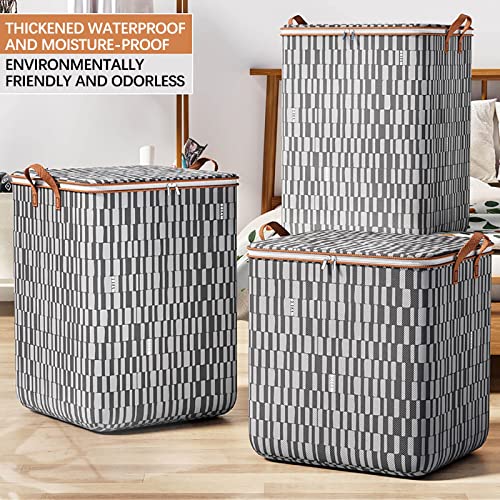 Lekgymr Fashion Clothes Storage Bags Large Capacity Zipper Clothes Storage Bins Closet Organizers Storage Containers with Durable Handles for Home Comforters Pillow Blanket Bedding Quilt