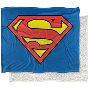 superman blanket, 50"x60", classic logo silky touch sherpa back super soft throw blanket