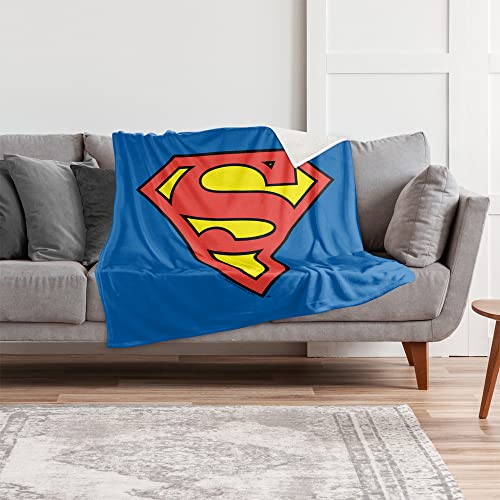 Superman Blanket, 50"x60", Classic Logo Silky Touch Sherpa Back Super Soft Throw Blanket