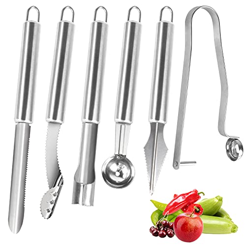 Openfly Vegetable Corer Tool, 6 Pcs Stainless Steel Fruit and Vegetable Corer Jalapeno Pepper Corer Tools Corer and Pitter Tomato Corer Remover Cherry Pitter Zucchini Corer to Remove Seeds