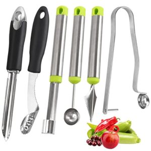 Openfly Vegetable Corer Tool, 6 Pcs Stainless Steel Fruit and Vegetable Corer Jalapeno Pepper Corer Tools Corer and Pitter Tomato Corer Remover Cherry Pitter Zucchini Corer to Remove Seeds