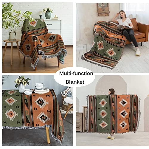 Pretyw Aztec Throw Blanket Southwest Blankets with Tassels Cozy Reversible Southwestern Navajo Throw Blanket Multi-Function for Couch Chair Sofa Bed Outdoor Travel 63 x 51 Inches