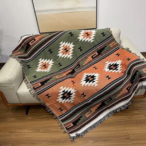 Pretyw Aztec Throw Blanket Southwest Blankets with Tassels Cozy Reversible Southwestern Navajo Throw Blanket Multi-Function for Couch Chair Sofa Bed Outdoor Travel 63 x 51 Inches