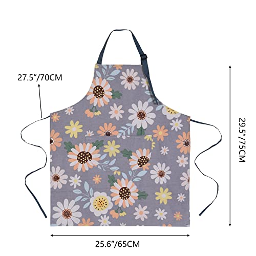 ARBINSON 2 Pack Floral Apron for Women with Pockets, Adjustable Cotton Chef Aprons for Kitchen, Cooking, BBQ & Grill (Green/Leaves)