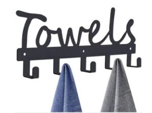 spa tender outdoor /indoor towel rack with 5 towel hooks is wall mounted.black metal,rustproof and waterproof great for pools and hot tubs rack to hang your bathroom towels, robes, clothing (black).