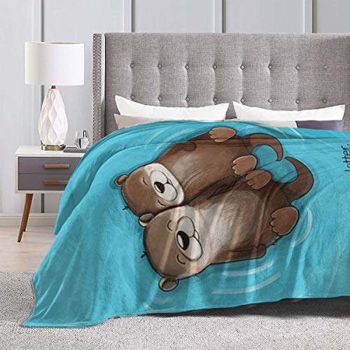 Cute Sea Otter Love Lotter Flannel Throw Blanket Comfy Cozy Sofa Blanket Comfortable Thermal Lap Blanket Soft Durable Couch Throw Blanket Fleece Blanket for Grandparent Men Women