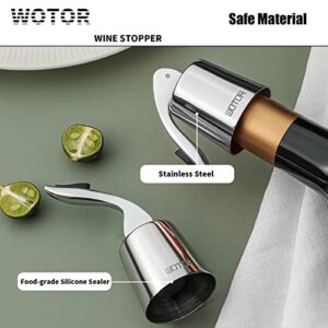 WOTOR Wine Stoppers Stainless Steel Wine Bottle stopper Plug with Silicone, Reusable Wine Saver, Wine Corks, Decorative Wine Bottle Sealer Leak proof Keep Fresh Silver 2 pack