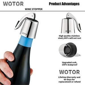 WOTOR Wine Stoppers Stainless Steel Wine Bottle stopper Plug with Silicone, Reusable Wine Saver, Wine Corks, Decorative Wine Bottle Sealer Leak proof Keep Fresh Silver 2 pack