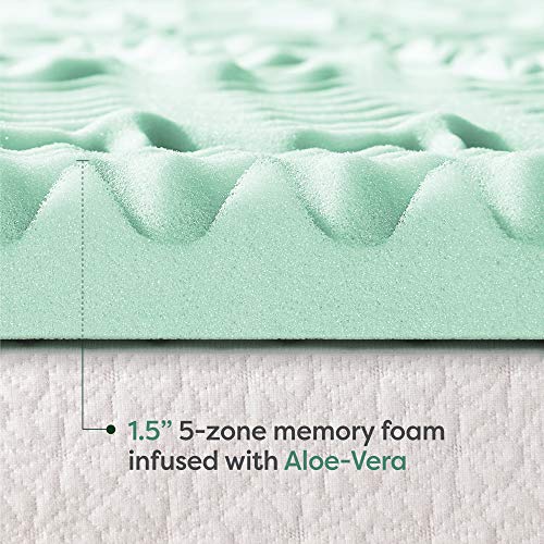 Mellow 1.5 Inch 5-Zone Memory Foam Mattress Topper, Calming Aloe Infusion, Full