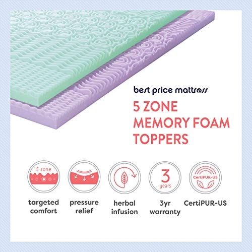 Mellow 1.5 Inch 5-Zone Memory Foam Mattress Topper, Calming Aloe Infusion, Full
