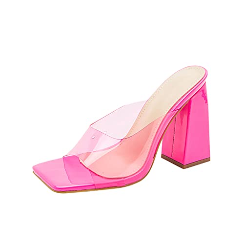 Fashion Women's Color Slippers Thick High Solid Transparent Toe Heel Women's Slipper Womens Arch Support Slippers Size 9 (Hot Pink, 7.5)