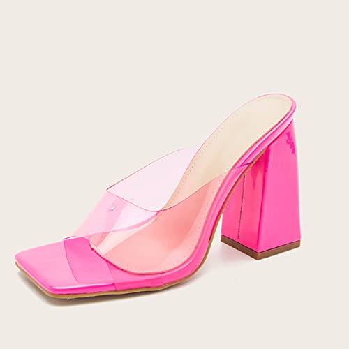 Fashion Women's Color Slippers Thick High Solid Transparent Toe Heel Women's Slipper Womens Arch Support Slippers Size 9 (Hot Pink, 7.5)