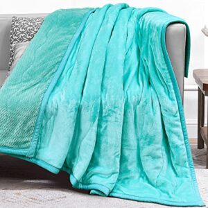 lynnlov thick 3 layers flannel fleece throw blanket for couch 50" x 60", soft decorative microfiber plush blankets,luxury comfy cozy velvet blanket for sofa chair bed, winter, warm, breathable, aqua