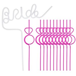 fibye 12 pcs reusable bachelorette party decorations straws set: 1 white large bride straw & 11 pink diamond ring straws; bridal shower engagement wedding party supplies; bride gifts, 12.6''