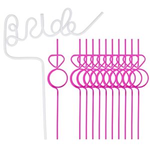 Fibye 12 Pcs Reusable Bachelorette Party Decorations Straws Set: 1 White Large Bride Straw & 11 Pink Diamond Ring Straws; Bridal Shower Engagement Wedding Party Supplies; Bride Gifts, 12.6''