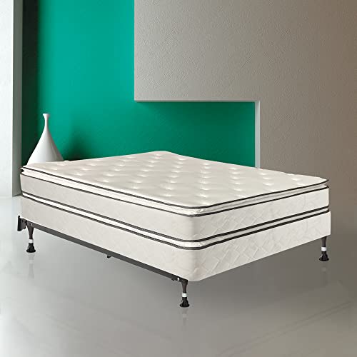 Greaton 1-inch Pillow Top Foam, Box Spring, and Bed Frame Set, Medium Firm Sided Mattresses, Durable System, Heavy-Duty Double Riveted Steel Leg Support, Twin, White