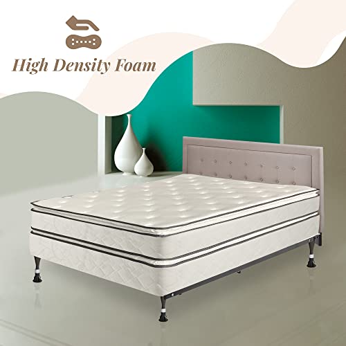 Greaton 1-inch Pillow Top Foam, Box Spring, and Bed Frame Set, Medium Firm Sided Mattresses, Durable System, Heavy-Duty Double Riveted Steel Leg Support, Twin, White