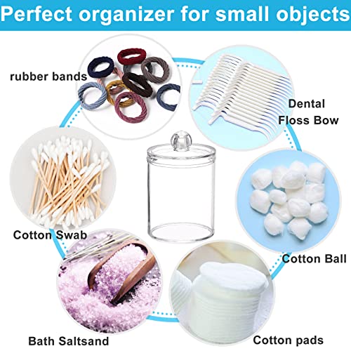 EOFJRUC 4 Pack Qtip Holder Dispenser for Cotton Ball, Cotton Swab, Cotton Round Pads, 10 OZ Clear Plastic Acrylic Apothecary Jar for Bathroom Canister Storage Organization, Vanity Makeup Organizer