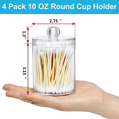 EOFJRUC 4 Pack Qtip Holder Dispenser for Cotton Ball, Cotton Swab, Cotton Round Pads, 10 OZ Clear Plastic Acrylic Apothecary Jar for Bathroom Canister Storage Organization, Vanity Makeup Organizer