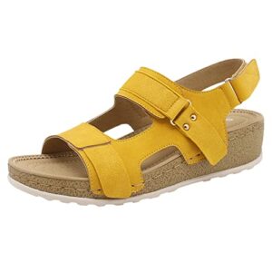 fashion wedges shoes sandals women's sandals buckle shoes for women summer strap women's slides sandals for women (yellow, 9)