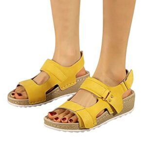 Fashion Wedges Shoes Sandals Women's Sandals Buckle Shoes for Women Summer Strap Women's Slides Sandals for Women (Yellow, 9)