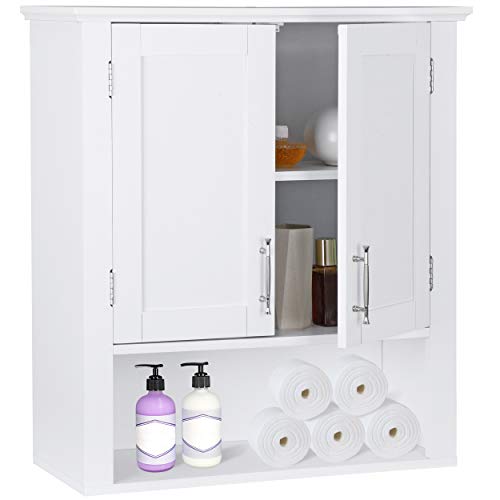 ZENY Hanging Bathroom Cabinet with Doors, Wall Cabinets Over The Toilet, Bathroom Wood Hanging Cabinet, White